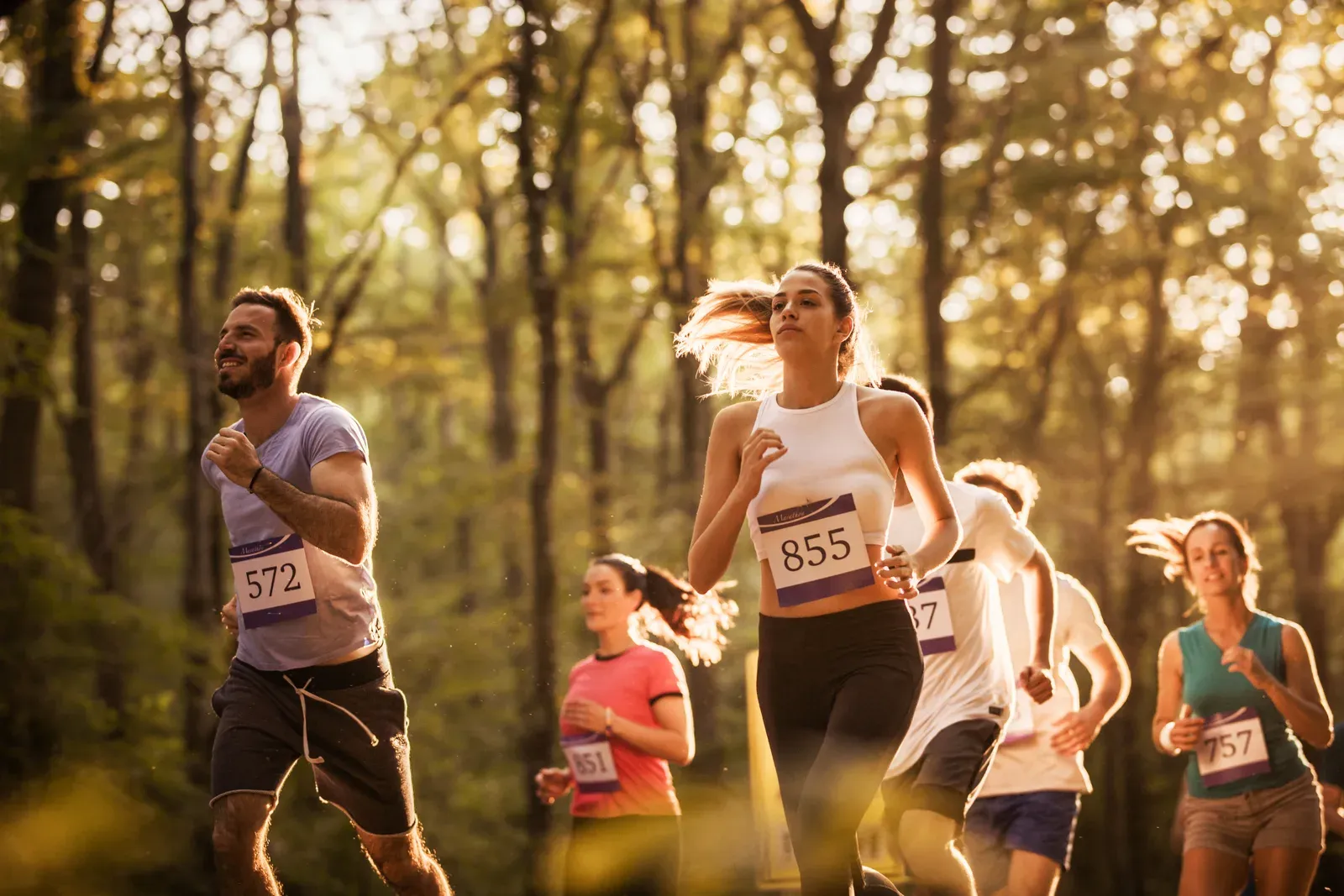 Runners over 40 mid race in a city half marathon