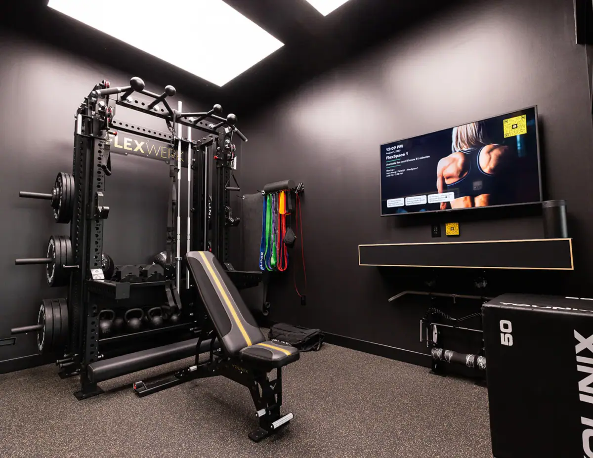 A quiet FlexSpace Standard private gym suite at FlexWerk in Carmel