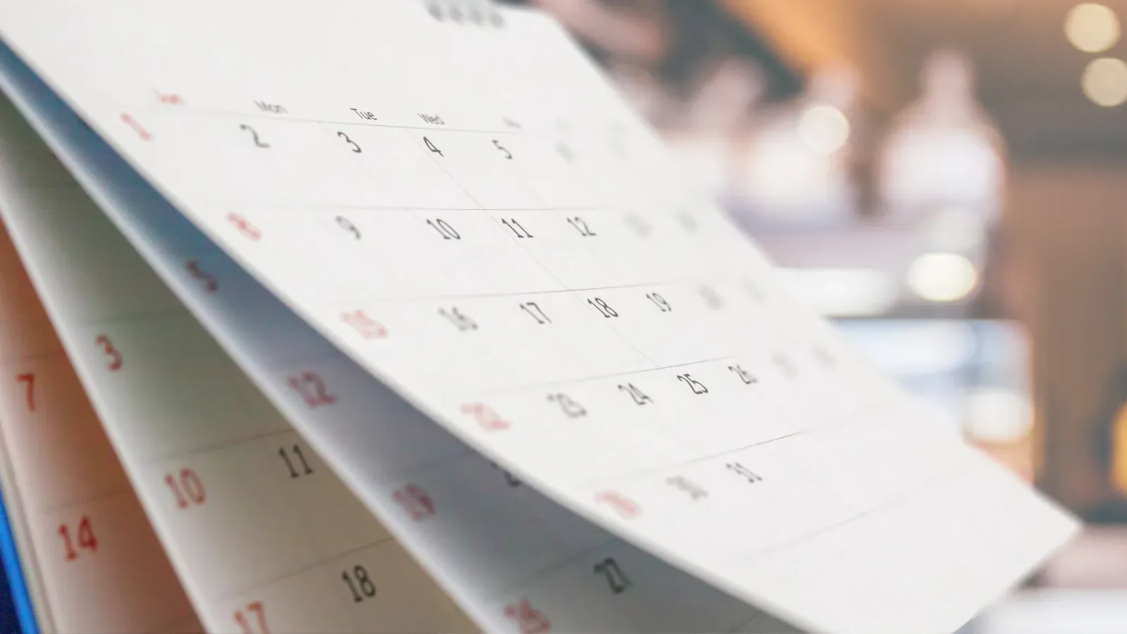 Paper desk calendar in close view, handy for mapping out a training commitment