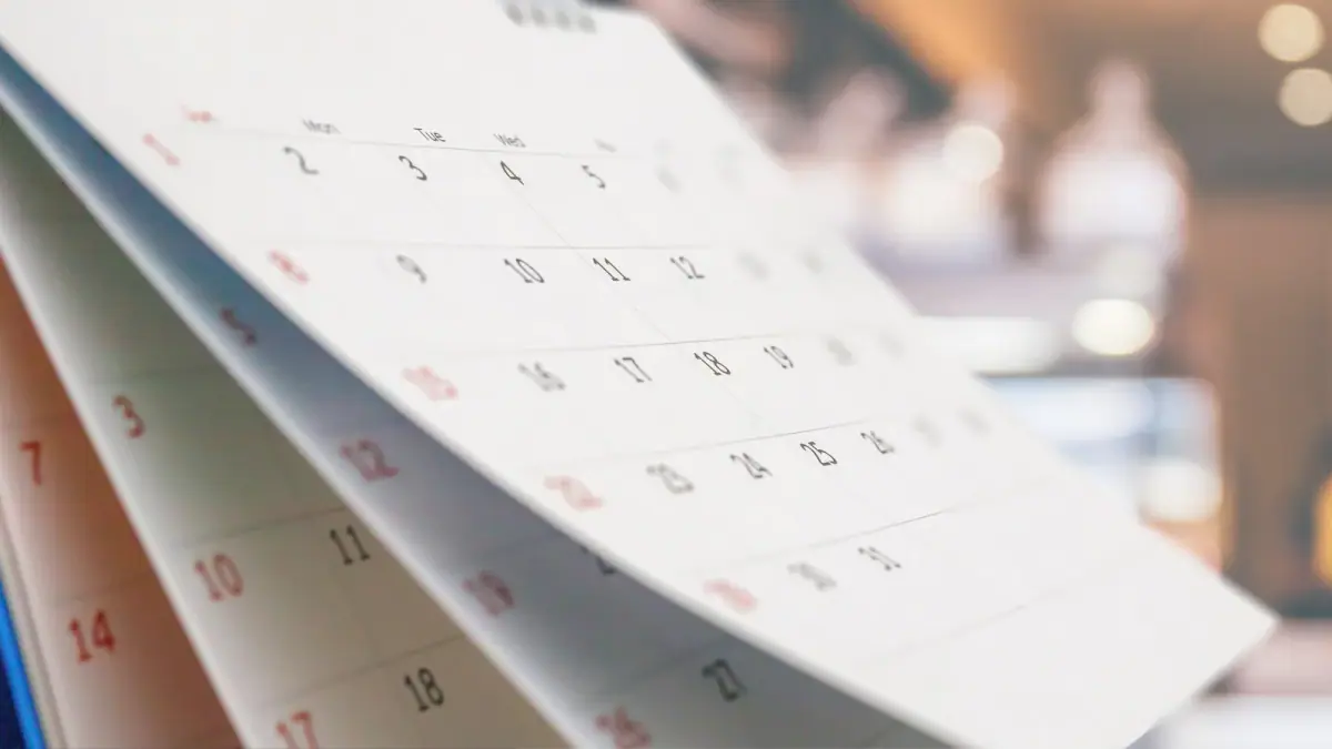 Paper desk calendar in close view, handy for mapping out a training commitment