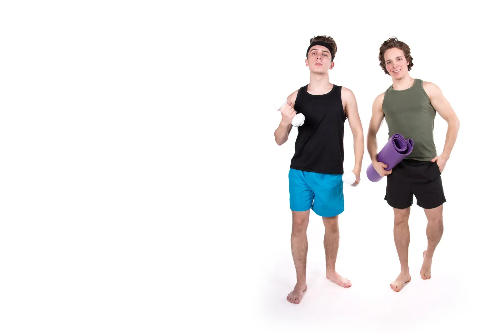 Two people shaking hands in the doorway of a bright fitness studio