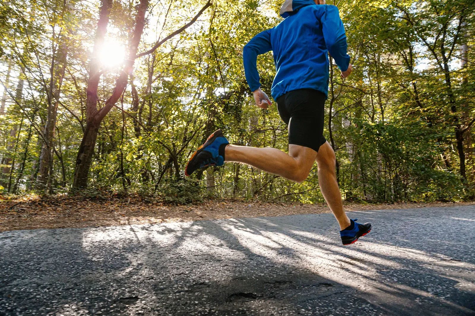 A runner on a tree lined paved greenway trail